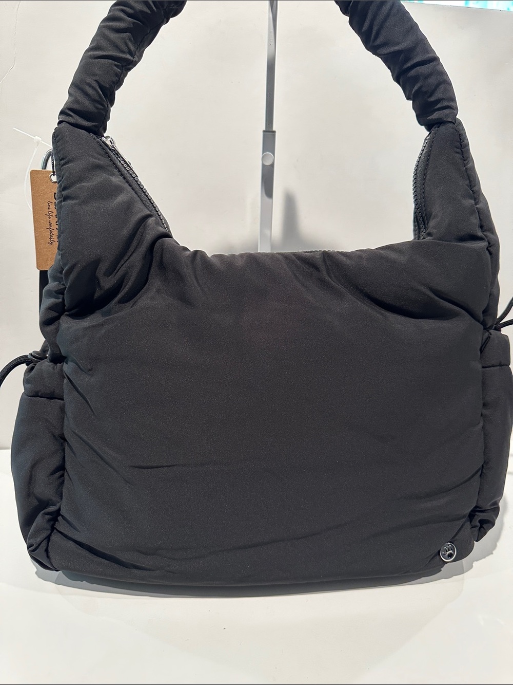 NWT BearPaw Large Black Puffer Shoulder Bag with attached Key Holder.